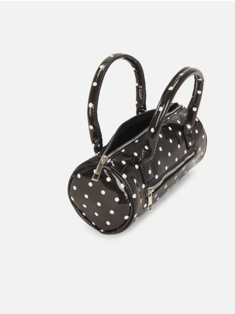 8 Other Reasons Polka Dot Cylinder Handbag Black Patent Y2K Shoulder Bag